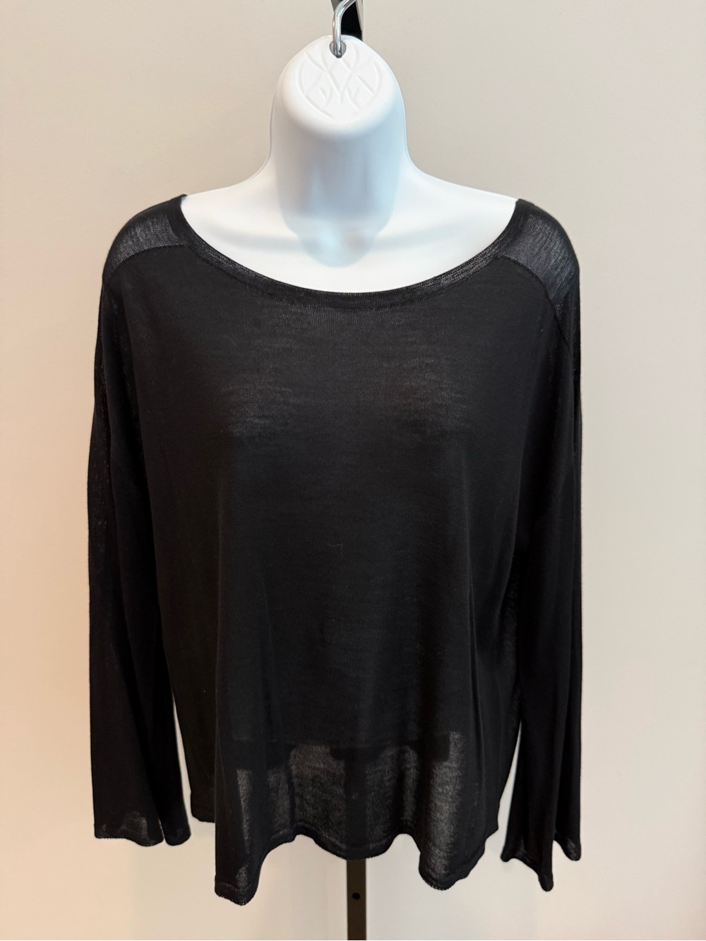 Eileen Fisher Women's Black Lightweight Cropped Sheer Long-Sleeve Top